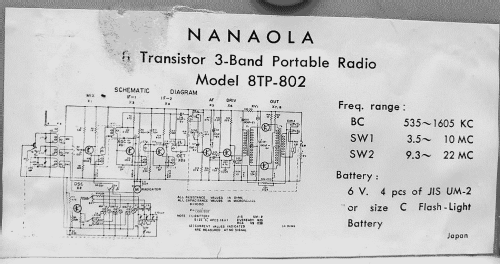3 Band 8 Transistor 8TP-802; Nanaola Nanao Radio (ID = 2689529) Radio