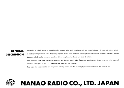High Sensitivity 8 Transistor 8NR-102; Nanaola Nanao Radio (ID = 2530861) Radio