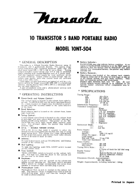 10 Transistor 5 Band 10NT-504; Nanaola Nanao Radio (ID = 2919988) Radio
