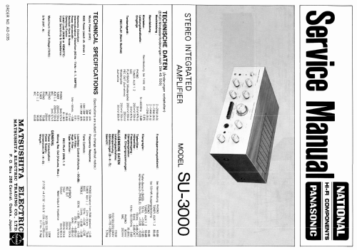 National Panasonic Stereo Integrated Amplifier SU-3000; Panasonic, (ID = 2453381) Ampl/Mixer