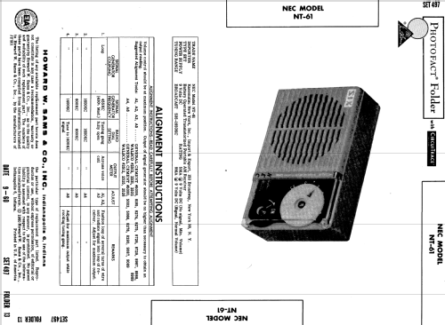 Six All Transistor NT-61 Radio NEC Corporation, Nippon Electric Co