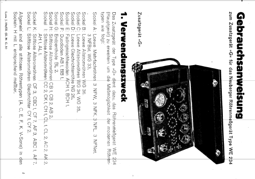 Röhrenprüf-Zusatzgerät Type G für WE234; Neuberger, Josef; (ID = 151239) Equipment