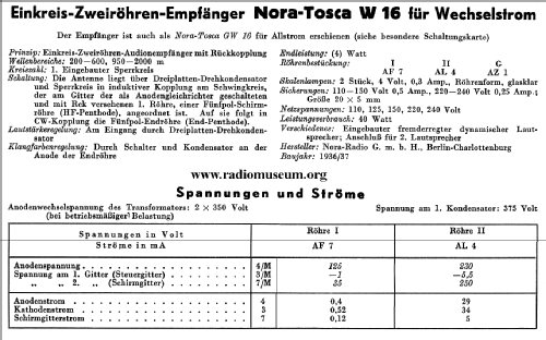 Tosca W16; Nora, Aron, (ID = 32953) Radio