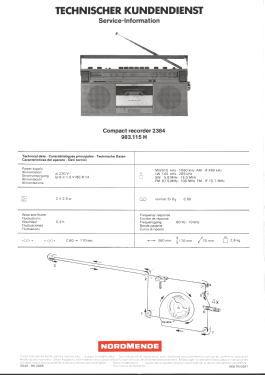 Compact Recorder 2384 - 983.115H Stereo 4 Band Radiorecorder; Nordmende, (ID = 2840428) Radio