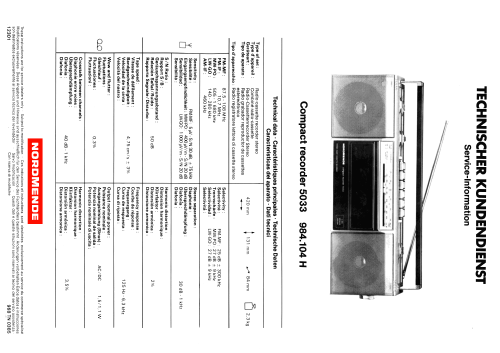 Compact-Recorder 5033; Nordmende, (ID = 1342479) Radio