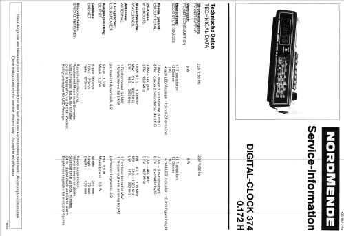 Digital Clock 374 / 0.172H; Nordmende, (ID = 115385) Radio