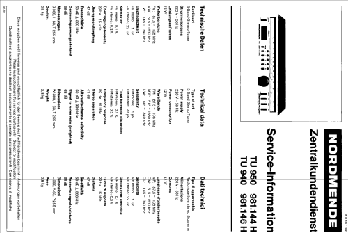 HiFi - Tuner TU 950 981.144H; Nordmende, (ID = 1420490) Radio