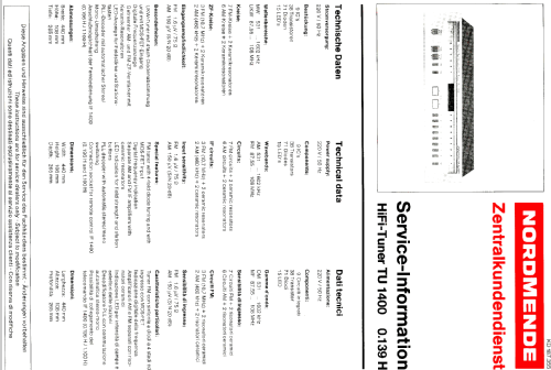 Quartz Synthesized HiFi - Tuner TU1400 0.139H; Nordmende, (ID = 1416632) Radio