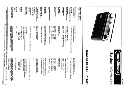 Transita Royal 5.109B ; Nordmende, (ID = 647049) Radio