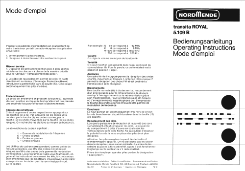 Transita Royal 5.109B ; Nordmende, (ID = 648050) Radio