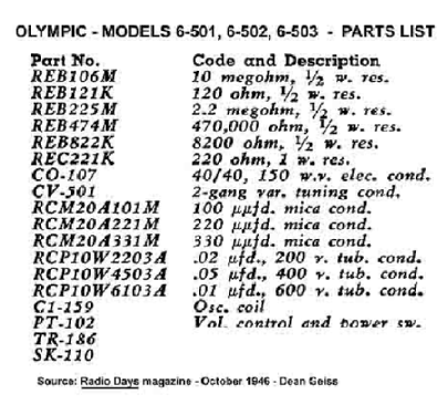 6-501 ; Olympic Radio & (ID = 631892) Radio