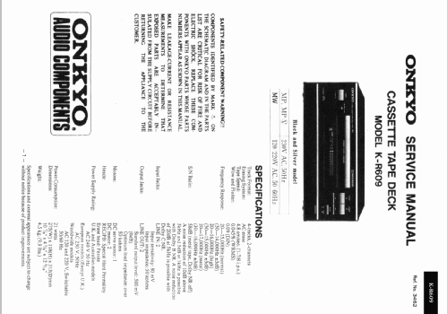 Stereo Cassette Tape Deck K-R609; Onkyo, Osaka Denki (ID = 1703033) R-Player