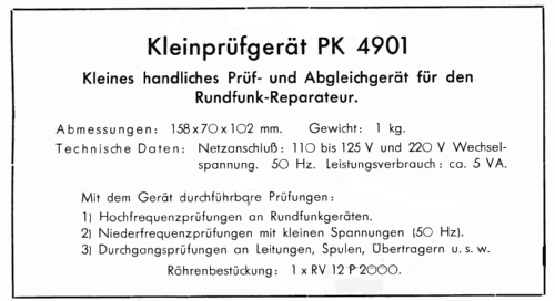 Kleinprüfgerät PK 4901; Opta Radio AG; (ID = 2610528) Equipment