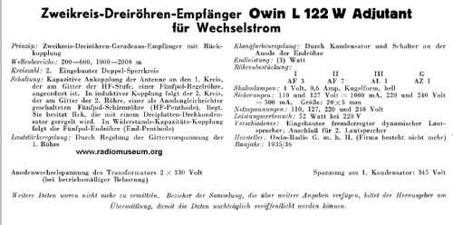 Adjutant L122W; Owin; Hannover (ID = 25686) Radio