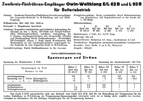 Oekonom L62B; Owin; Hannover (ID = 25676) Radio