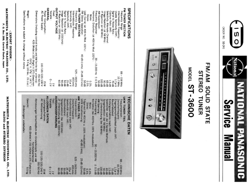 FM/AM Stereo Tuner ST-3600; Panasonic, (ID = 1861096) Radio