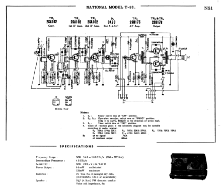 National Portalarm 6-Transistor T-93; Panasonic, (ID = 1684580) Radio