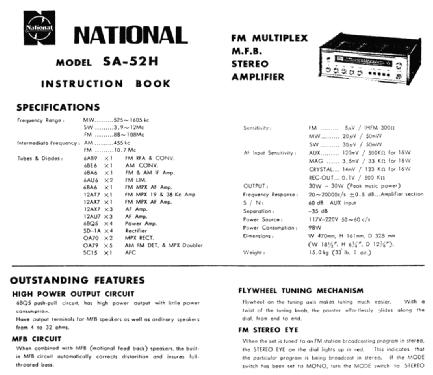 National FM Multiplex MFB Stereo Amplifier SA-52H; Panasonic, (ID = 2518882) Radio