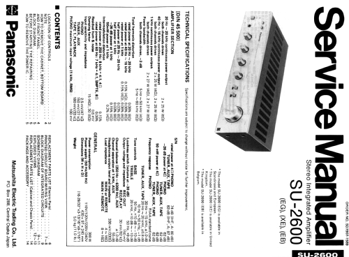 Stereo Integrated Amplifier SU-2600; Panasonic, (ID = 2099742) Ampl/Mixer