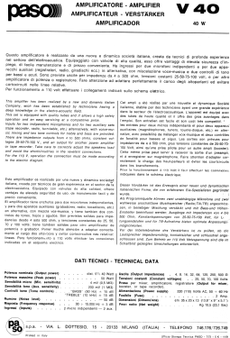 Tube Amplifier V40; PASO S.p.A.; Lainate (ID = 2921775) Ampl/Mixer