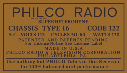 16B 16/16A-125; Philco, Philadelphia (ID = 3102964) Radio