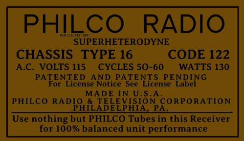 16L ; Philco, Philadelphia (ID = 3102952) Radio