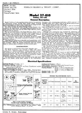 37-610B ; Philco, Philadelphia (ID = 2862502) Radio