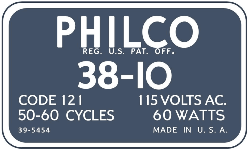 38-10 Code 121; Philco, Philadelphia (ID = 3100900) Radio