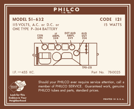 51-632 ; Philco, Philadelphia (ID = 3027551) Radio