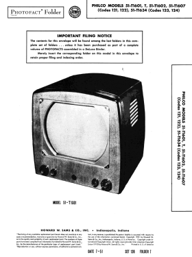 51-T1601T ; Philco, Philadelphia (ID = 2936176) Television