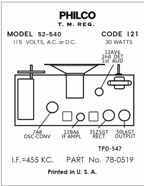 52-540; Philco, Philadelphia (ID = 3045869) Radio