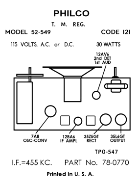 52-549 ; Philco, Philadelphia (ID = 3060962) Radio