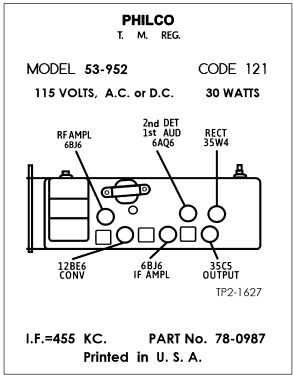 53-952 ; Philco, Philadelphia (ID = 3044864) Radio