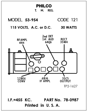 53-954 ; Philco, Philadelphia (ID = 3044865) Radio