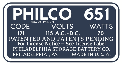 651B ; Philco, Philadelphia (ID = 3100916) Radio