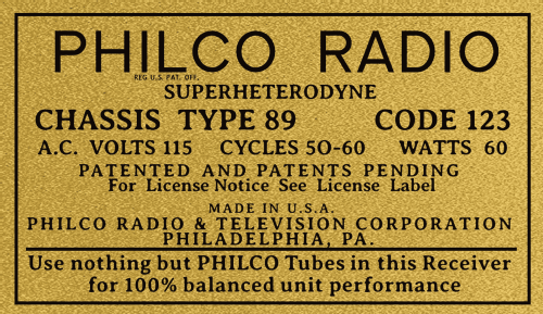 89B ; Philco, Philadelphia (ID = 3044868) Radio