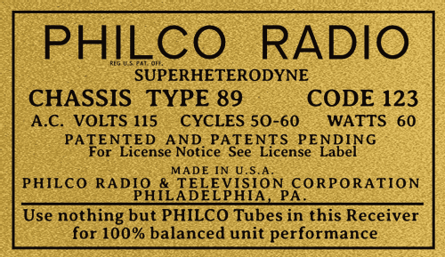 Baby Grand 89B Ch= 89E Code 123; Philco, Philadelphia (ID = 3044866) Radio