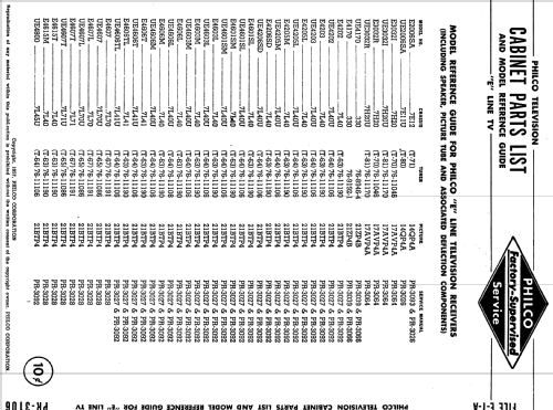 E Line TV Model-Chassis Cross Reference List ; Philco, Philadelphia (ID = 1180841) Paper