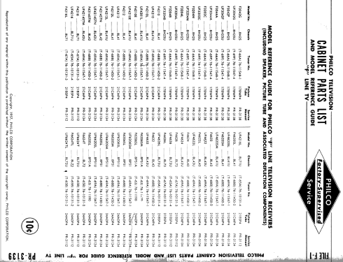 F Line TV Model-Chassis Cross Reference List ; Philco, Philadelphia (ID = 1180542) Paper