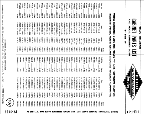 F Line TV Model-Chassis Cross Reference List ; Philco, Philadelphia (ID = 1180547) Paper