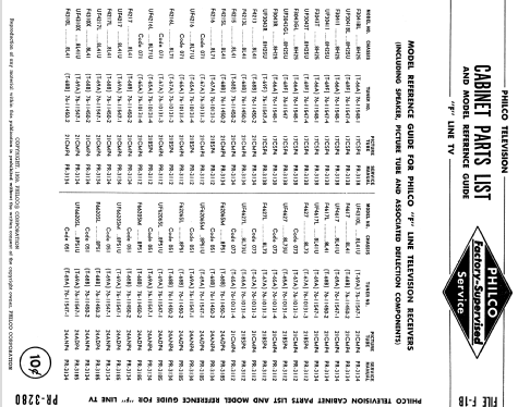 F Line TV Model-Chassis Cross Reference List ; Philco, Philadelphia (ID = 1180553) Paper