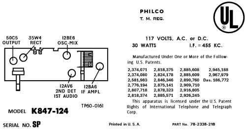 K-847 ; Philco, Philadelphia (ID = 3071847) Radio