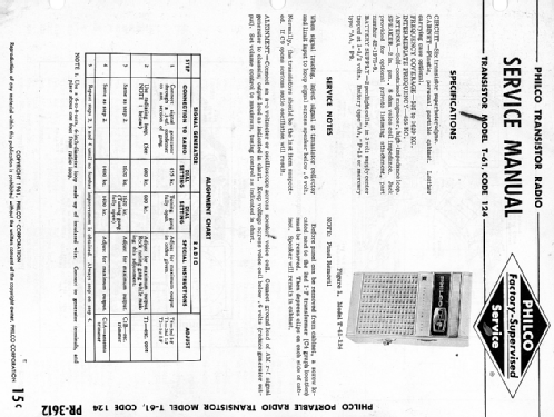 Transistor Six T-61 Code 124; Philco, Philadelphia (ID = 2028305) Radio