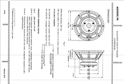 10 inch Round High Fidelity Woofer Loudspeaker AD10100 /W4 /W8; Philips; Eindhoven (ID = 2419524) Speaker-P