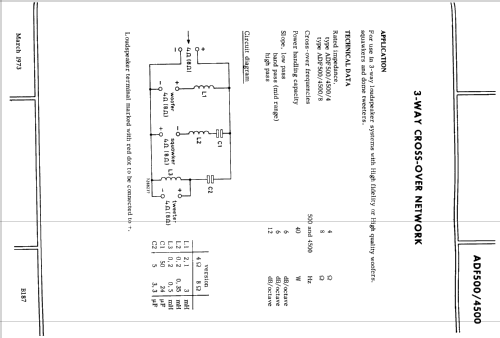 3 Way Cross-Over Network ADF500/4500; Philips; Eindhoven (ID = 2419542) Misc