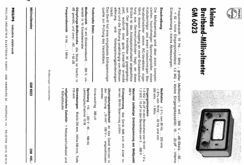 AC mV Meter GM 6023; Philips; Eindhoven (ID = 2152850) Equipment