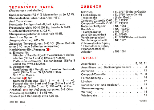 Cassetten-Recorder EL3302 /22GB; Philips; Eindhoven (ID = 1815748) Reg-Riprod