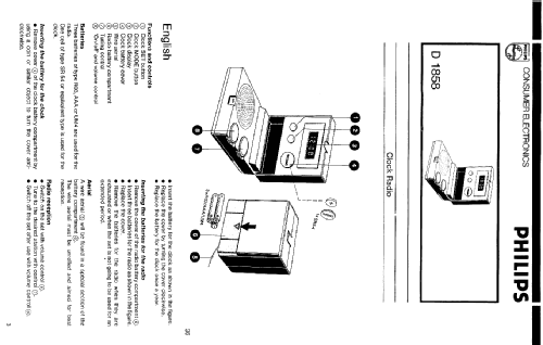 Compass Clock Radio D1858 /02R /03R; Philips; Eindhoven (ID = 529944) Radio