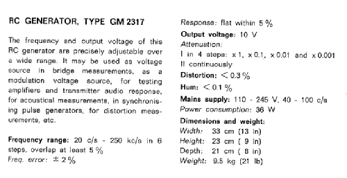 RC-Generator GM-2317 /03 /04; Philips; Eindhoven (ID = 240720) Equipment