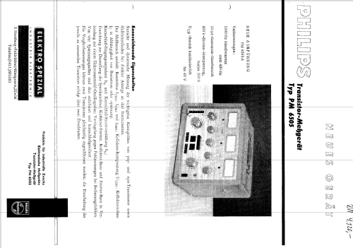 Transistor analyzer PM6505 and PM6505A; Philips; Eindhoven (ID = 1269095) Equipment